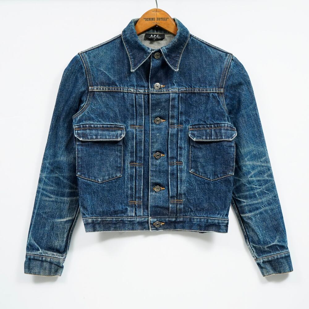 A.P.C. Type 2 Selvedge Denim Jacket Women's S Blue Faded 17.5x19